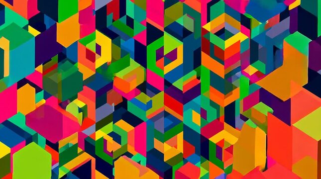 Vibrant Abstract Geometric Cube Pattern with Colorful 3D Blocks