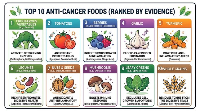 Top ten evidence based anti cancer foods nutrition chart
