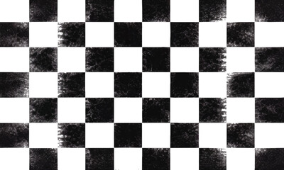 Obraz premium Grunge black and white checkerboard pattern with textured watercolor brush strokes abstract vector illustration background