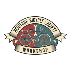 Fototapeta premium Heritage bicycle society logo with tools.