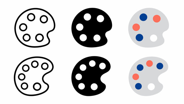 Black and white artist palettes with color variations on gray background
