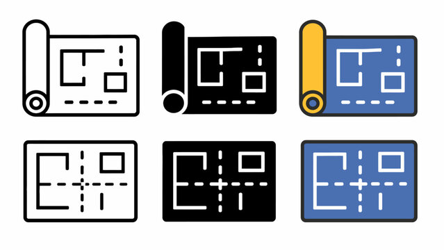 Collection of architectural blueprints in various colors and styles