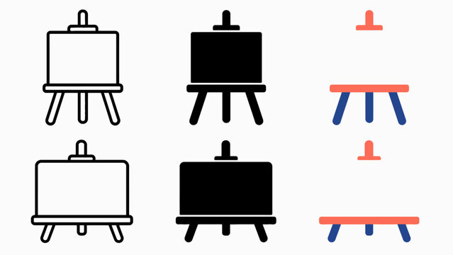 Set of easel icons in various styles and colors: design elements for art and creativity