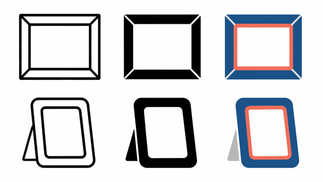 Diverse collection of blank picture frames in various styles and orientations
