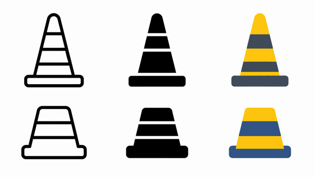 Assorted traffic cone icons: black, white, striped designs