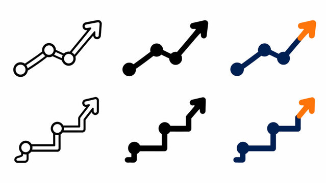 Set of vector arrow icons indicating positive growth trends