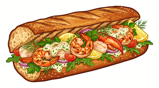 Delicious Italian submarine sandwich with vegetables.
