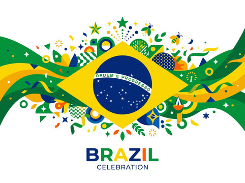 brazil celebration background with national flag and patterns