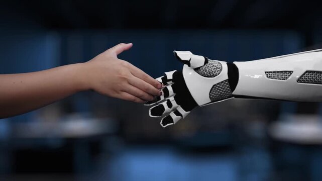 Futuristic robotic hands engage with a digital interface, symbolizing agile development and innovation in technology, highlighting progress and collaboration in software design. Synapse