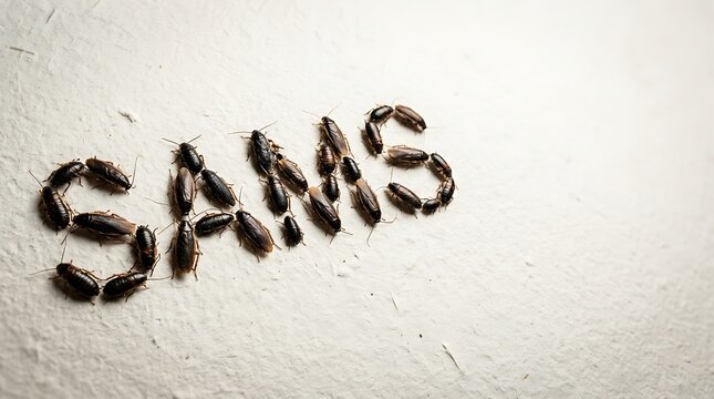 Cockroaches forming a word on a white textured background