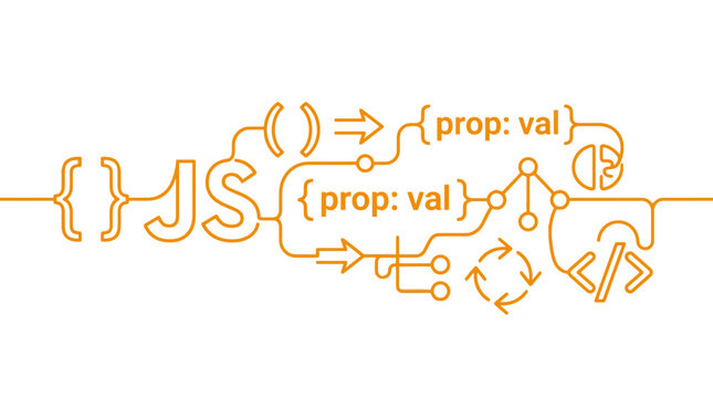 Continuous line art of JavaScript programming symbols and syntax