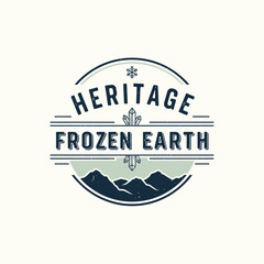 Obraz premium Heritage Frozen Earth logo with mountain peak and snowflake icon.