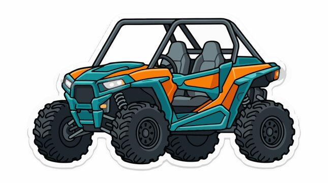 Teal and orange off road vehicle.