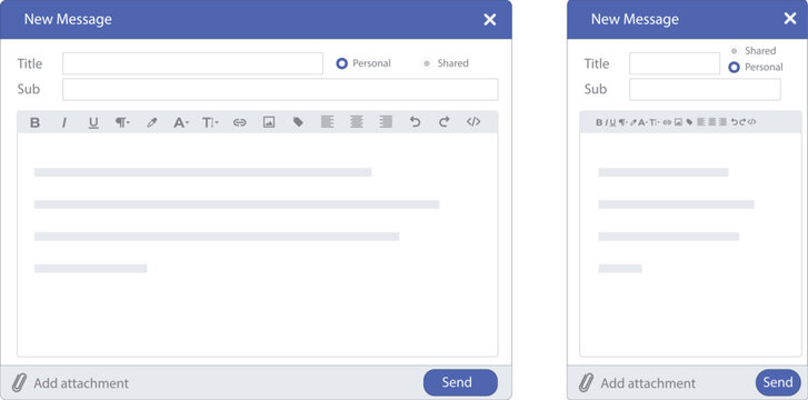 Email page mobile, email page ui Compose Window Interface Design vector design