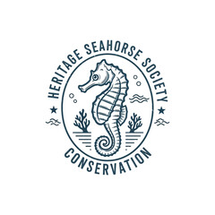 Heritage seahorse society conservation marine emblem. © village