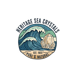 Obraz premium Heritage sea crystals logo with wave and quartz.