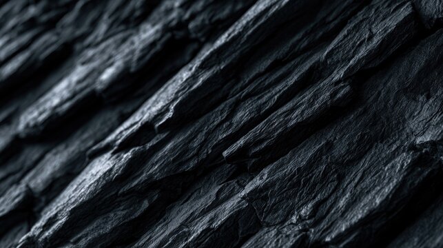 Close-up image of dark textured charcoal pieces with rough, layered surfaces in low light.