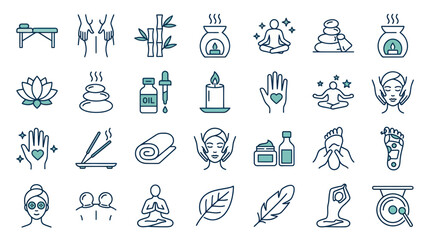 Wellness and massage line icons for spa and holistic health © doung