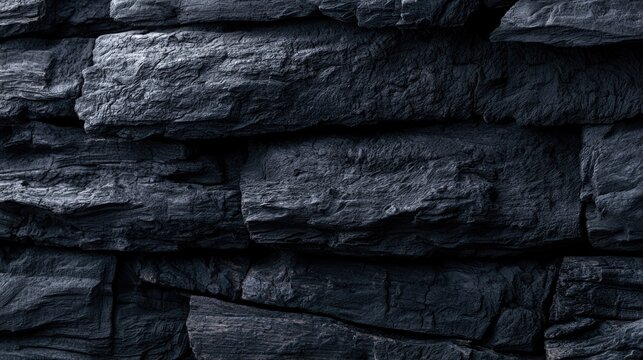 Close-up image of a textured dark rock surface with layered, rugged formations and rough edges.