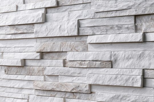 A close-up of a textured white stone wall with rectangular stones arranged in a staggered pattern.