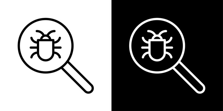 AI debugging icon featuring bug, magnifier, and AI representing software testing and bug detection.