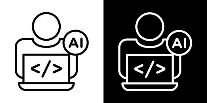 AI developer icon featuring programmer, code, and AI representing software development and coding.