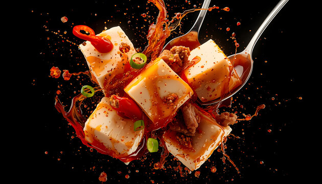 Spicy Tofu Stir-Fry with Chili Peppers and Fork