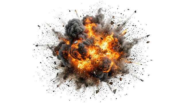 A large explosion with fire and smoke on a white background transparent background