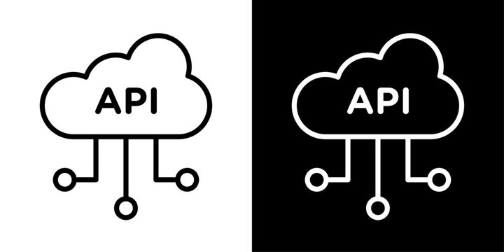 AI API icon outline style with cloud & API badge elements for smart integration, intelligent API management, AI cloud services, digital connectivity & tech development.