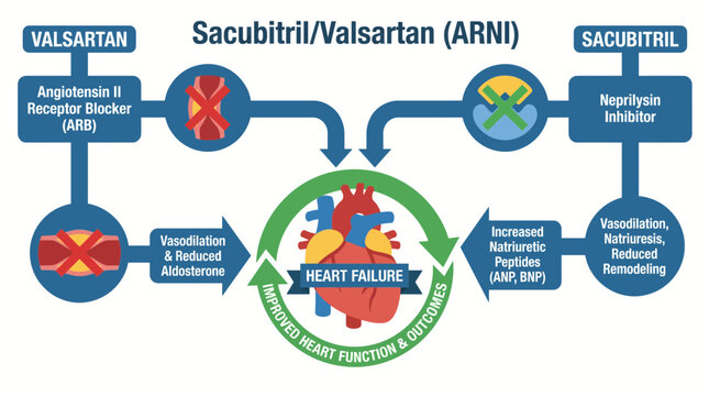 Sacubitril Valsartan ARNI Mechanism Heart Failure Diagram