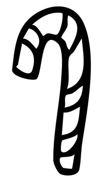 Hand drawn candy cane outline for kid colouring book, art, grocery shopping, supermarket, market, mart, kid snack, sweet dessert, sugar, confectionary, icon, sticker, patch, department store, stalls

