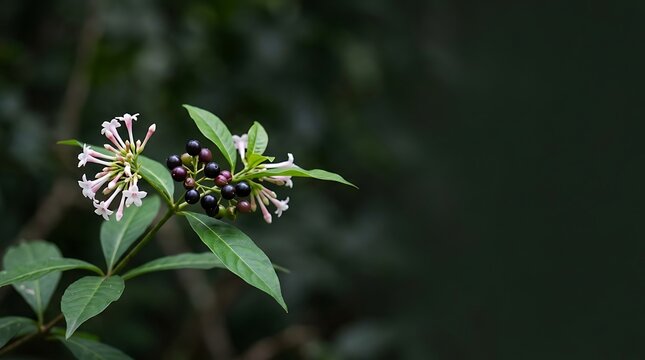 Indian snakeroot plant with pink flowers and dark berries in nature