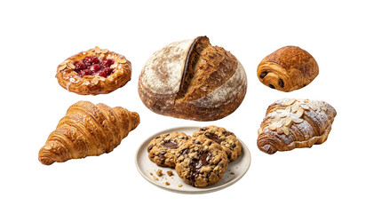 Fototapeta premium Assorted bakery products on a white background for food illustration transparent background