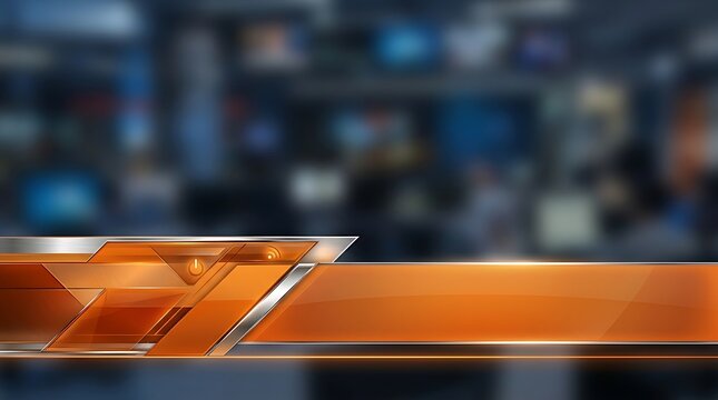 Orange news lower third graphic on blurred studio background