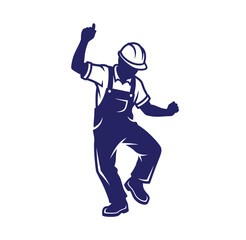 Obraz premium Silhouette illustration of a construction worker dancing with hard hat manual labor construction silhouette overalls contractor illustration tradesman engineer building employee movement