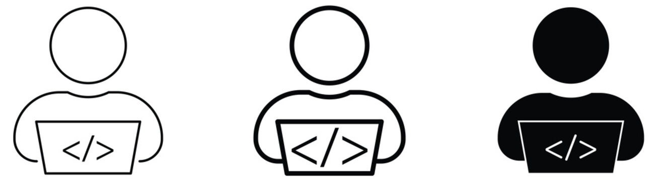 Developer Coding Icons Set &ndash; Software Programmer and Web Development Vector Symbols. Editable Stroke