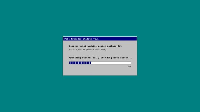 Retro 90s Desktop User Interface File Transfer Utility Progress Bar with Error Message Crash Screen Concept