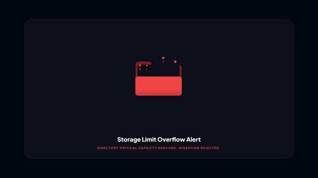 Storage Limit Overflow Alert Animation with Red Full Folder on Dark Background