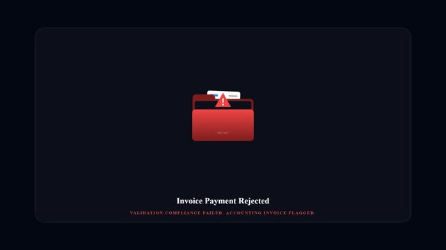 Invoice Payment Rejected Error Compliance Warning Animation on Dark Background