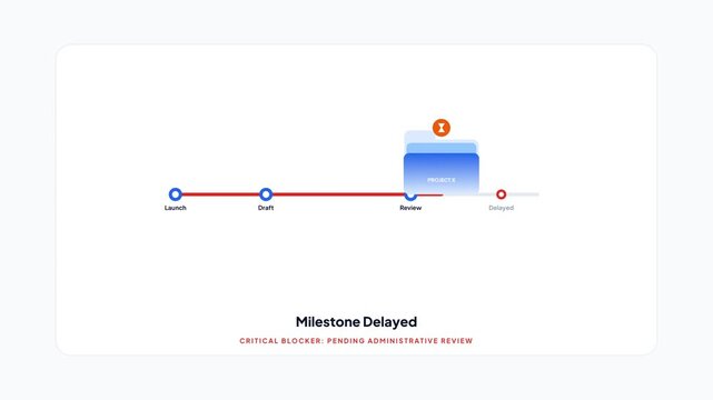 Enterprise Pipeline Lifecycle Milestone Delayed Warning Animation on Light Background