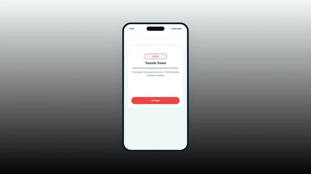 Mobile File Sharing Application UI Animation Showing Transfer Failed Error Screen