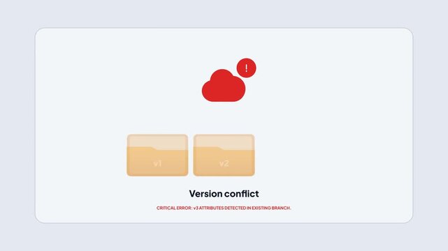 Version Control Conflict Animation with Red Alert Cloud Icon and Error Message