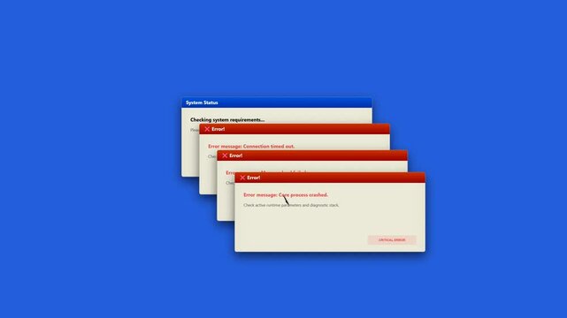 Retro Desktop Operating System Style System Status Error Window Cascade on Blue Background