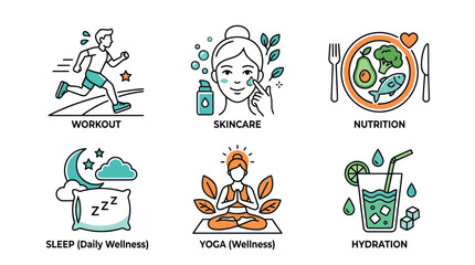 Obraz premium Wellness and healthy lifestyle icons for self care and fitness