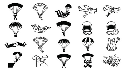 Skydiving and parachuting extreme sports icon set © Duru