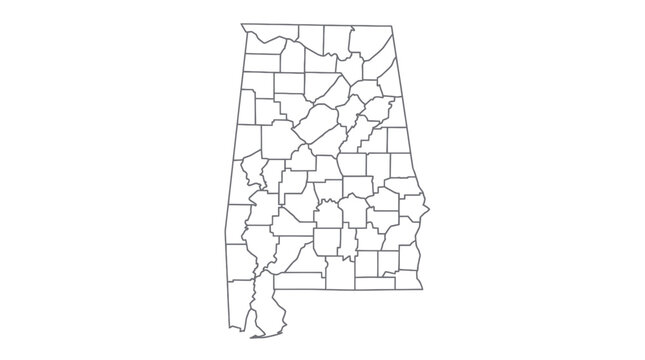 Alabama state map with detailed county administrative borders
