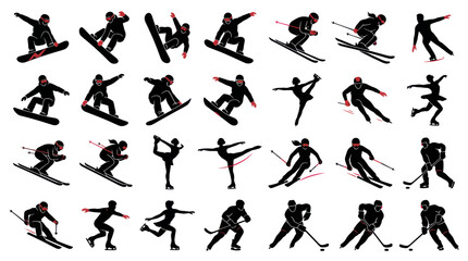 Winter sports athletes performing skiing snowboarding and hockey © Duru