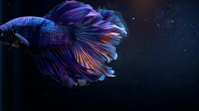Majestic Blue Betta Fish Swimming in Dark Underwater Aquarium Scene