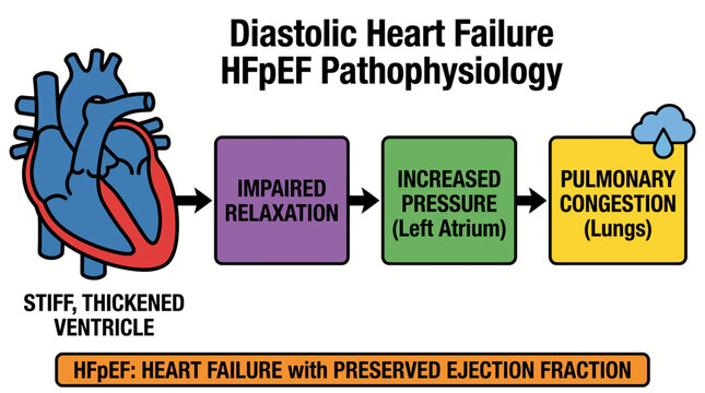Diastolic Heart Failure HFpEF Pathophysiology Diagram