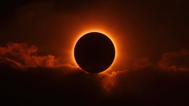 Solar Eclipse, Dark Sky, Glowing Sun, Cloudy Background